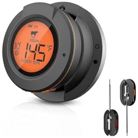 Termómetro inalámbrico para carne,Medidor inteligente para parrilla,Cocina al aire libre,Cuatro sondas simultáneas,Alcance de 59 metros,Negro (1/5)