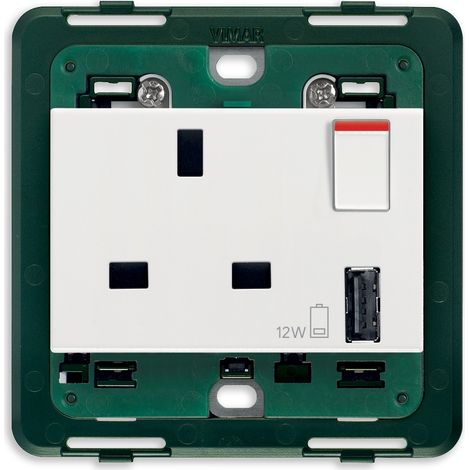 VIMAR - 14223.A Presa 2P+T 13A BS+int.rosso+USB A bianco
