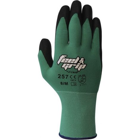 H257/7 GUANTE NYLON PALMA RECUBIERTA DE LATEX CON MICROVENTOSAS. VERDE/NEGRO. CON CART - JUBA (1/4)