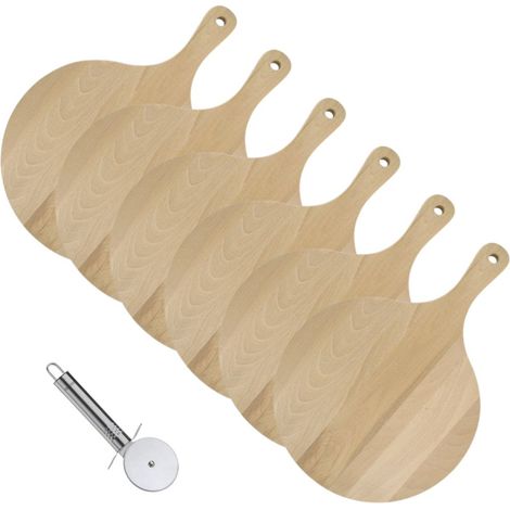 6 Planches à pizza et tarte flambée en bois 30 cm et Roulette à pizza en inox Fackelmann (1/5)