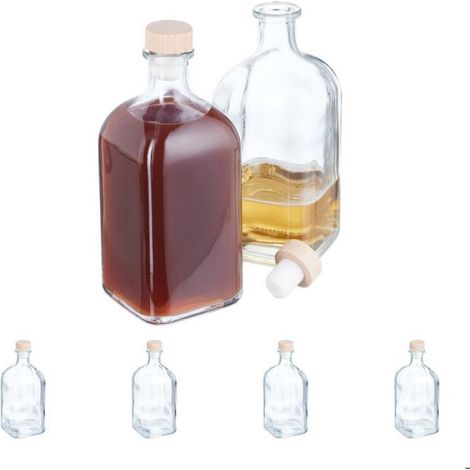 Bouteille - 500 ml - Verre Transparent - Bouchon Aspect Bois - Pour Huile Et Vinaigre - Lot De 6 (1/5)