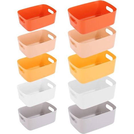 Set mit 10 Aufbewahrungskörben aus Kunststoff, farbenfrohes Regal für den Schrank, Küchenaufbewahrungskörbe mit Griffen, stapelbar, zwei Größen, geeignet für Küche und Badezimmer.