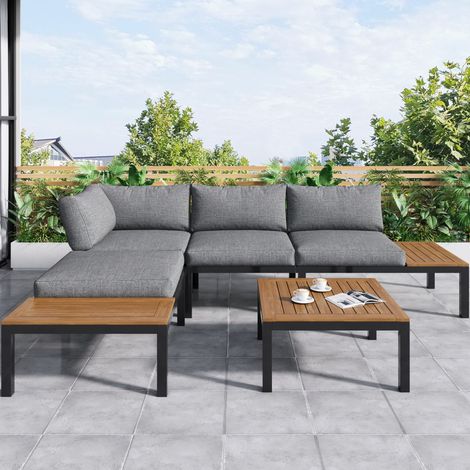 Sofá jardín exterior con mesas gris moderno OKMYHOME (1/4)
