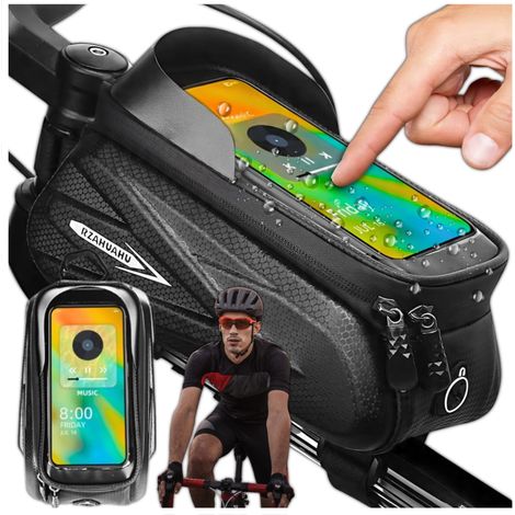 Borsa laterale impermeabile per bicicletta con supporto per telefono da fissare al telaio.