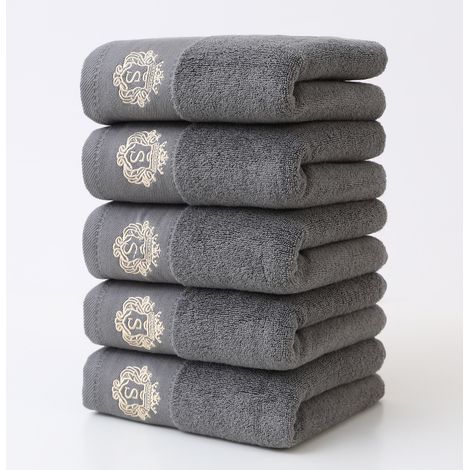 Serviette de bain adulte en pur coton, épaisse, douce et absorbante, lot de 5, grise / 35 x 75 cm (1/3)