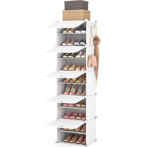 Étagère à Chaussures, Meuble à Chaussure 10 Niveaux Armoire a Chaussures pour 20 Paires de Chaussures, Rangement Chaussure avec Porte pour Chambres, Entréeset Couloirs (Blanc, 1 x 10) (1/5)