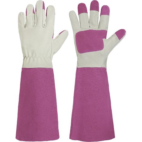 Filiyano-Gants de jardinage unisexes en cuir de porc, respirants, résistants, anti-épines, longs, idéaux pour la taille des rosiers, taille M (10,5 x (1/4)