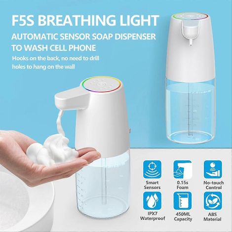 Automatischer Seifenspender 450 ml, Infrarotsensor, USB-C-Ladeanschluss, intelligenter, berührungsloser Flüssigseifenspender, Gel (1/5)