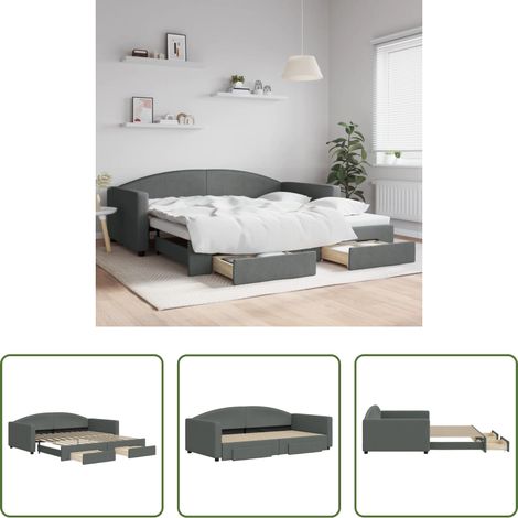 Schlafsofa -  Tagesbett Ausziehbar mit Schubladen Dunkelgrau 100x200 cm Stoff (1/5)
