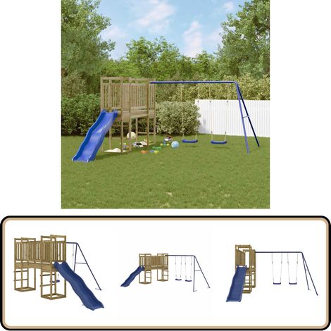 Spielturm Imprägniertes Kiefernholz - Holzspielplatz - Kindermöbel - Spielturm - Rutsche - Schaukelset