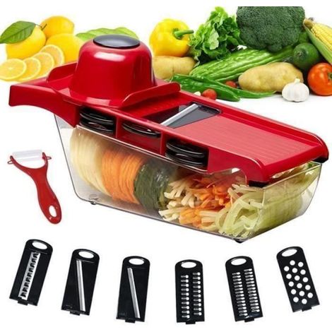 Mandoline Trancheuse - 6 Lames Acier Inoxydable - Pour Fruits Et Legumes - Contenant Integré Antiderapant - 9 Pièces (1/4)