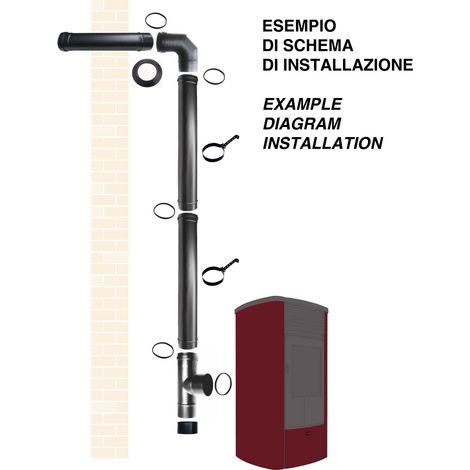 kit tubi stufa a pellet canna fumaria dn 80 tubo acciaio smaltato nero 600 CE Made in Italy porcellanata MD0