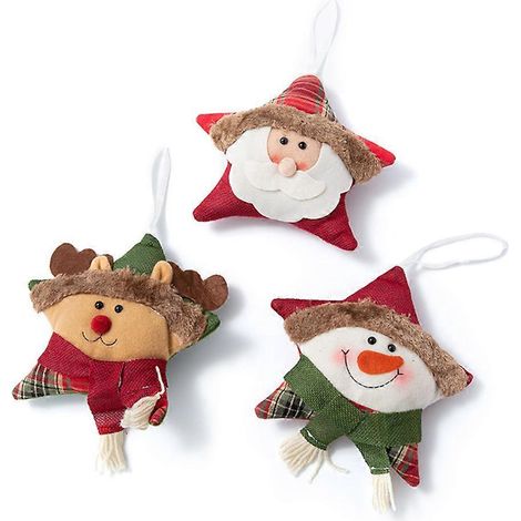 3-teiliges Set Weihnachtsschmuck, Plüsch-Weihnachtsbaumschmuck, Weihnachtsmann, Schneemann, Elch-Anhänger für Puppendekoration