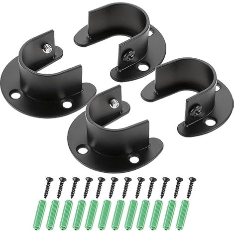 4 pièces de 25 mm Noir Supports de tringle à rideau, Supports de penderie, Porte-tringle en acier inoxydable pour placard, cuisine, armoire