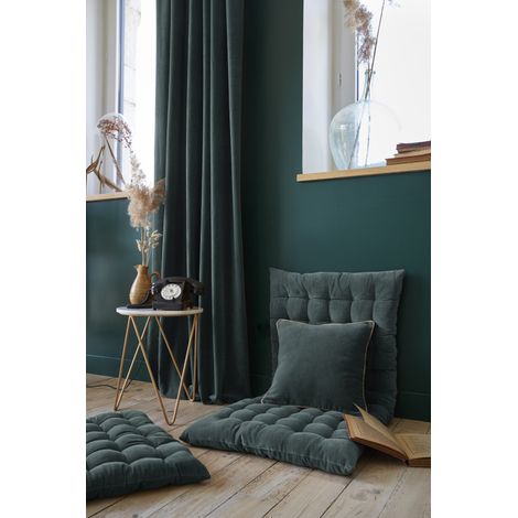 Lot de 2 rideaux ajustables + 8 anneaux pince "César" 140 x 270 cm Velours de Coton - César Ardoise - César Ardoise - 1 Panneau ajustable 140 x 270 cm (1/3)