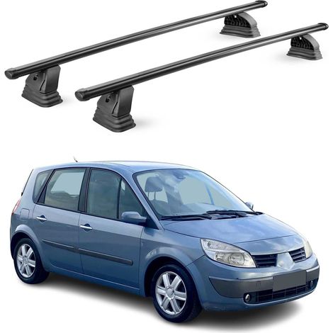 OMAC Barres de toit transversales en acier pour Renault Scenic II 2003-2009 – TÜV / DIN 75302:2019 – Antivol inclus – Rainure en T (accessoires) – Charge max 75 kg – 2 barres – Noir (1/4)