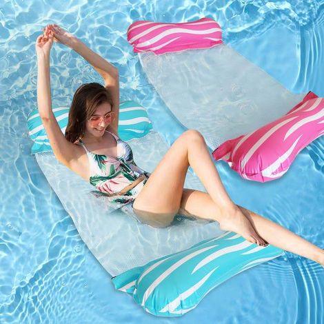 Hamac Gonflable Piscine, 4 En 1 Bouée Matelas Gonflable Chaise De Lit Flottant Pour Adultes Jacuzzi Piscine Plage Summer Fun, Rose & Bleu (1/5)