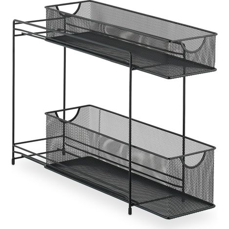 Organizador de armario de cocina práctico 40 x 15 x 46 cm 2 cestas deslizantes diseño elegante de acero gris 130014138 (1/4)