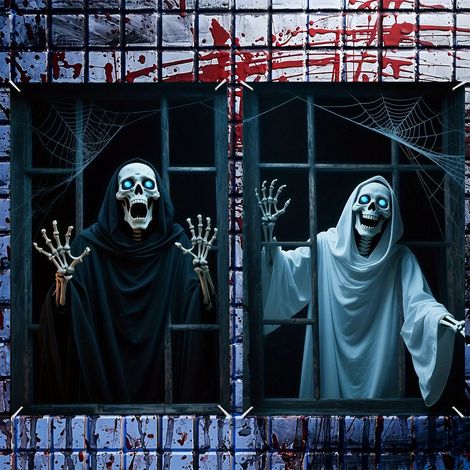Lot de 2 rideaux décoratifs d'Halloween pour le thème de l'horreur et de l'épouvante - 80 x 120 cm (2 pièces) - Style 6