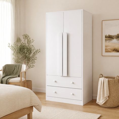 Armario ropero 70x40x170 cm, con 2 puertas, gran espacio de almacenamiento, madera, blanco (1/5)