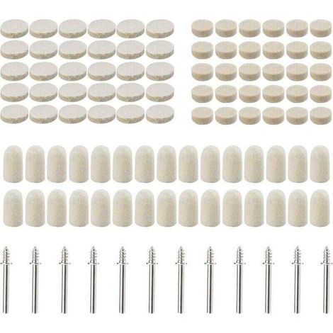 102 tampons de polissage en feutre de laine, Roue de polissage abrasif Pour accessoires - Outils rotatifs - Dimensions assorties 10/13/25 mm de diamètre (1/4)