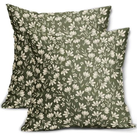Lot de 2 Housses de Coussin Vert Olive de 45 x 45 cm, Motif Floral Rustique, imprimé Floral Mignon, Housse de Coussin décorative pour extérieur, canapé, Sofa et lit, 45 x 45cm