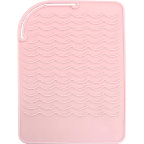 Tapis de protection thermique en silicone résistant à la chaleur pour fers à friser, lisseurs et plaques à cheveux, 22 x 16 cm, antidérapant, isolant (rose) (1/5)