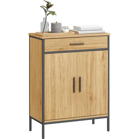 Mueble de baño con dos estantes, cajón grande, estilo industrial y acabado en roble. (1/5)