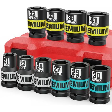 Jeu de 10 Douille a Choc 1", 21-41 mm Lot de Douilles Profondes, pour Réparation de Voiture et Maintenance Industrielle (1/5)