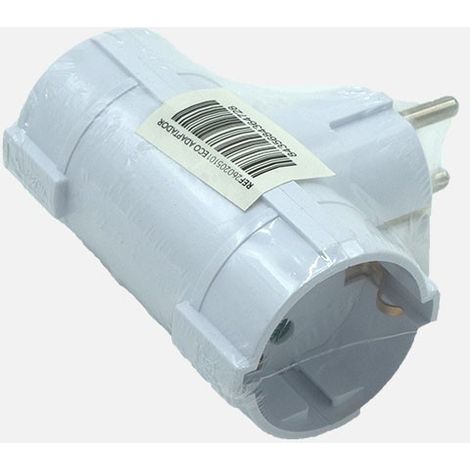 Eco Adaptador 2 tomas retráctil .Mod5 2P+T 16a 230v Blanco protección infantil 4x8,5x10cm (1/4)