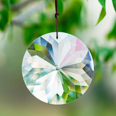 Bauhinia-Kristalllüster mit Facettenschliff zum Aufhängen in großen Fenstern, Sonnenfänger, Regenbogen-Dekoration (85 mm, rund) (1/5)