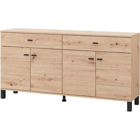 Credenza Barich, Madia 2 Cassetti, 3 Ripiani, Apertura Battente, Scorrevole, 154x35x78h cm Marrone Rovere Nodi