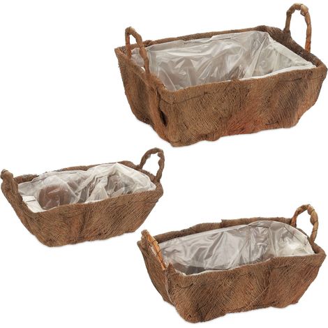 Set di 3 fioriere decorative rettangolari 60 x 20 x 20 cm aspetto naturale interno esterno in legno marrone 130012571