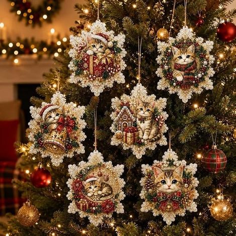Ensemble de 6 décorations de Noël en bois colorées