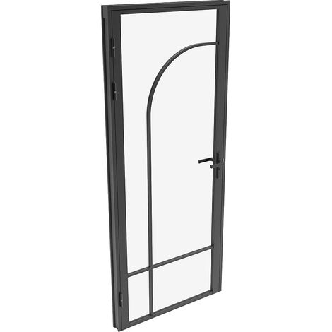 Blocco porta reversibile stile officina Alluminio e vetro temperato H204 x L73 cm Nero - CLOSIDA (1/5)