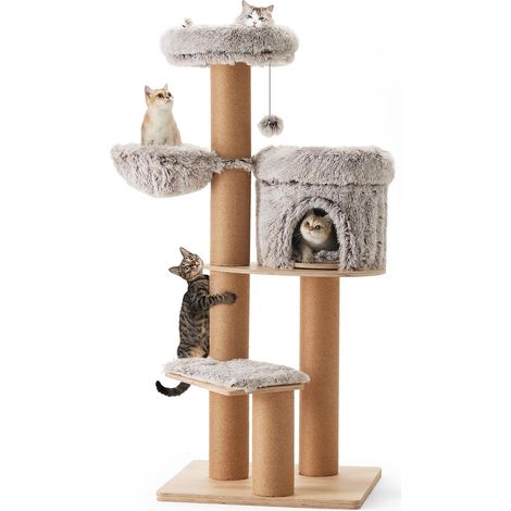 Arbre à Chat 155 cm, Tour à Chat d'Intérieur, Condo en Peluche à Plusieurs Niveaux avec 6 Griffoirs, Coussins Détachables et Lavables, Maison d'Activité avec Perchoir et Hamac (1/5)
