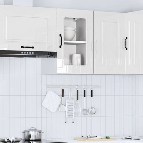 Küchen-Hängeschrank mit Glastür Kalmar Hochglanz-Weiß Holzwerkstoff