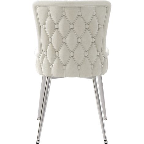 Lot de 4 chaises de salle à manger en velours beige avec pieds en métal argenté (1/5)