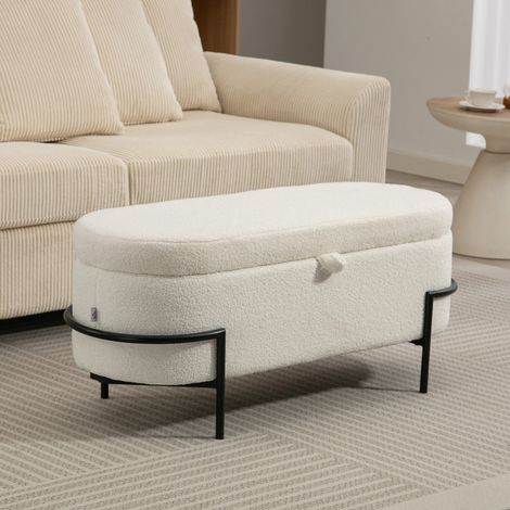 DESMIU Banc de rangement Coffre de rangement avec couvercle et dossier rembourré en Polyester Blanc crème 114,5 × 40 × 48 cm (1/3)