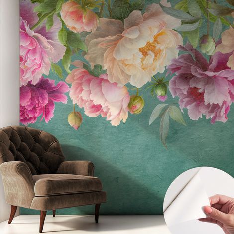 Papier peint adhésif décoratif pour salon chambre et cuisine Facile à poser avec colle Élégance florale 250x250 cm (1/5)