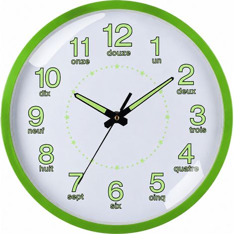 Horloge murale ronde 30 cm phosphorescente silencieuse cadre vert pomme motif étoile 003 réf 0223 31 × 31 × 4,6 cm 660 g – Livraison gratuite
