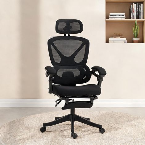 Chaise de bureau noir en maille polyester 71 x 70 x 129 cm (1/5)