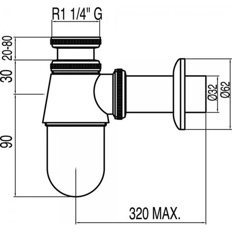Siphon bouteille avec bouchon de visite pour lavabo - TRES 13463430 (1/2)