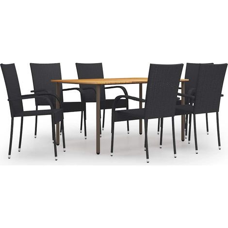 Ensemble Table et Chaise de Jardin 7 pcs - Ensemble de salle à manger de jardin Résine tressée Noir BV383654 - BonneVie (1/5)