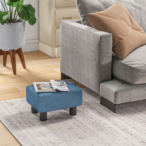 Pouf/sgabello basso in tessuto di lino, portata massima 110 kg, dimensioni 40 x 30 x 24 cm, colore blu scuro.