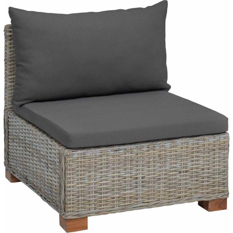 Middle Sofa with Cushions GENDT Natural Rattan Kubu Grey vidaXL (1/5)