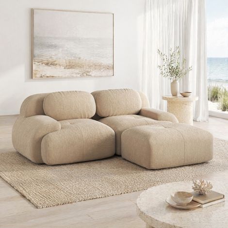 Sofá rinconero modular de 208x178x70 cm en tejido de pana beige, FloraGrace (1/5)
