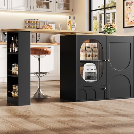 Mesa de bar giratoria 360° con almacenamiento, isla de cocina 138 x 39 x 105 cm, negro HAVRYA (1/5)