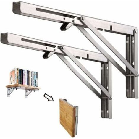 Étagère murale Pliante de 600 mm 2 Pièces, Cadre de Support d'étagère de Garage, Support de Support Pliant en acier inoxydable pour établi, 200KG Porteur (sans planche de bois), (1/4)