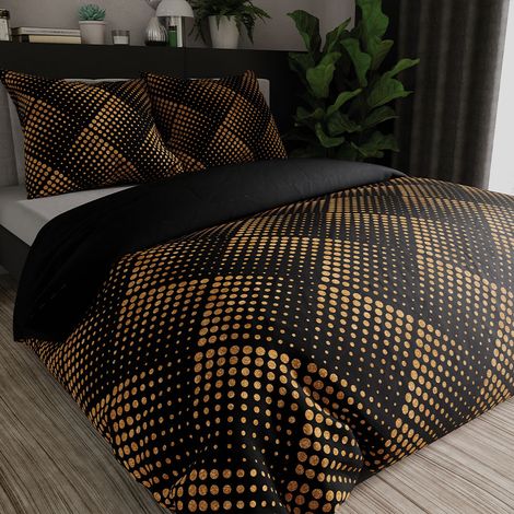 Ropa de cama de satén LUXE - motivos geométricos dorados - 220 x 200 cm (1/5)